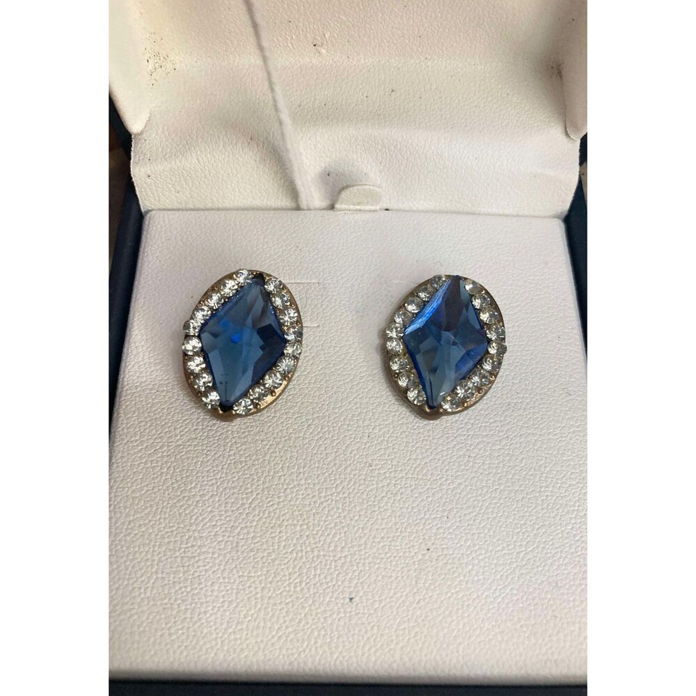 Vintage Silver Blue Topaz & Rhinestone Earrings